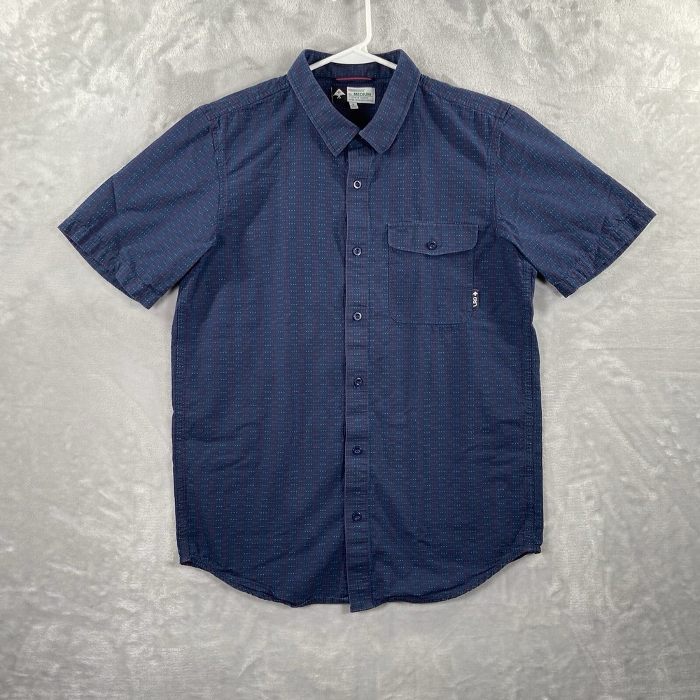 LRG Lifted Research Group Shirt Mens Medium Button Up Skateboard AOP Print Blue